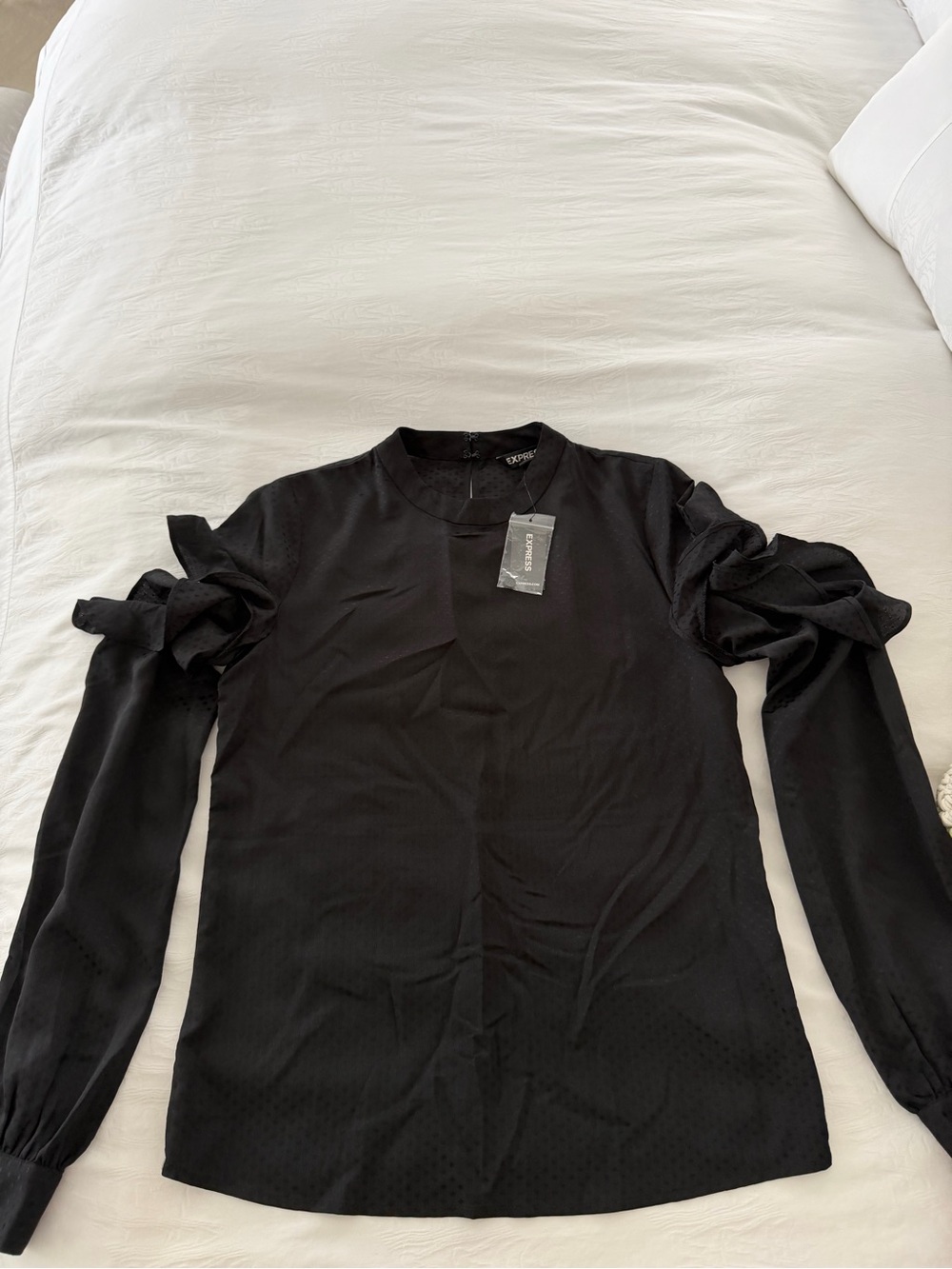 Express Black Long-Sleeve Ruffle-Sleeve Blouse